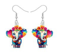 DUOWEI Acrílico Bohemio Elefante Pendientes Dangle Boho Regalos para Mujeres Niñas Amantes de los Animales, Hipoalergénico Lindo Dibujo Animale Jungle Floral Animales Joyas Charms (Multicolor)
