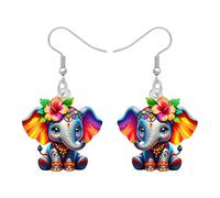 DUOWEI Acrílico Bohemio Elefante Pendientes Dangle Boho Regalos para Mujeres Niñas Amantes de los Animales, Hipoalergénico Lindo Dibujo Animale Jungle Floral Animales Joyas Charms (Colorido)