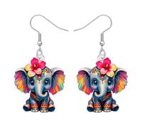 DUOWEI Acrílico Bohemio Elefante Pendientes Dangle Boho Regalos para Mujeres Niñas Amantes de los Animales, Hipoalergénico Lindo Dibujo Animale Jungle Floral Animales Joyas Charms (Gris)