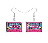 DUOWEI Acrílico Divertido 80s 90s Vintage Cassette Tape Colgante Pendientes para Mujeres Niñas Lindo Retro Nostalgia Joyería Regalos para Mamá Amantes de la Música Outfit (Rojo)