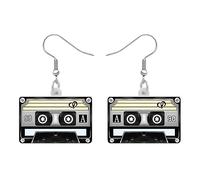 DUOWEI Acrílico Divertido 80s 90s Vintage Cassette Tape Colgante Pendientes para Mujeres Niñas Lindo Retro Nostalgia Joyería Regalos para Mamá Amantes de la Música Outfit (Gris)