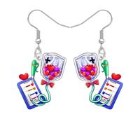 DUOWEI Acrílico Divertido Estetoscopio Pendientes Colgantes Lindo Latido del Corazon Jeringa Enfermera Apreciación Joyería para Mujeres Chicas Doctor Semana RN Estudiantes Regalos (Verde)