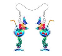 DUOWEI Acrílico Divertido Hawaii Tropical Cocktail Copas de Vino Goblet Colgante Pendientes Linda Flor Mariposa Joyas para Mujeres Niñas Amantes de la Playa Regalos (Multicolor)