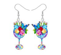 DUOWEI Acrílico Divertido Hawaii Tropical Cocktail Copas de Vino Goblet Colgante Pendientes Linda Flor Mariposa Joyas para Mujeres Niñas Amantes de la Playa Regalos (Azul)