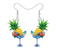 DUOWEI Acrílico Divertido Hawaii Tropical Fruta Cóctel Bebida Copa Colgante Pendientes Regalos de Playa para Mujeres Niñas Bonitas Joyas de Verano Margarita para Fiesta de Vacaciones (Piña)