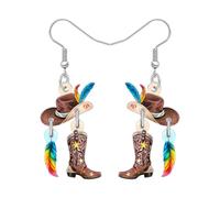 DUOWEI Acrílico Divertido Occidental Cowgirl Botas Gorra Pendientes Colgantes Lindo Cowboy País Diseño Único Joyería Outfit Regalos para Mujeres Niñas Rodeo País Amantes de la Música Charms (Colorido)