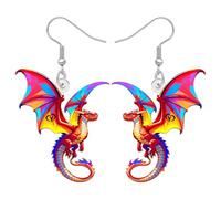 DUOWEI Acrílico Fantasía Dragón Pendientes Dinosaurio Lindo Dino Creativo Mítico Diseño Medieval Animal Único Joyería Dragón Regalos para Mujeres Niñas Mamá Charms (Rojo)