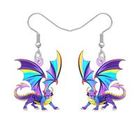 DUOWEI Acrílico Fantasía Dragón Pendientes Dinosaurio Lindo Dino Creativo Mítico Diseño Medieval Animal Único Joyería Dragón Regalos para Mujeres Niñas Mamá Charms (Morado)