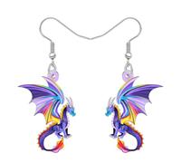 DUOWEI Acrílico Fantasía Dragón Pendientes Dinosaurio Lindo Dino Creativo Mítico Diseño Medieval Animal Único Joyería Dragón Regalos para Mujeres Niñas Mamá Charms (Violeta)