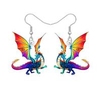 DUOWEI Acrílico Fantasía Dragón Pendientes Dinosaurio Lindo Diseño Creativo Mítico Medieval Animal Único Dino Joyería Accesorios Dragón Regalos para Mujeres Niñas Mamá (Colorido)
