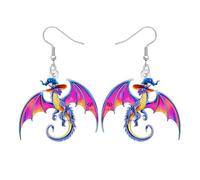 DUOWEI Acrílico Fantasía Halloween Dragón Colgante Pendientes Extraño Regalos para Mujeres Niñas, Spooky Calabaza Bruja Sombrero Esqueleto Dinosaurio Diseño, Disfraz de Vacaciones Joyería (Morado)