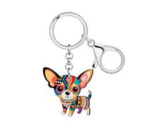 DUOWEI Acrílico Lindo Boho Chihuahua Regalos Llavero Llaveros Perro Mamá Regalos para Mujeres Niñas Amantes de los Perros Llaves de Coche Accesorios (Colorido)