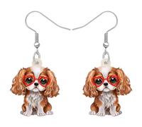 DUOWEI Acrílico Lindo Cavalier Rey Carlos Spaniel Pendientes Colgantes Dibujos Animales Mascotas Cachorro Diseño Joyería Accesorios Perro Mamá Regalos para Mujeres Niñas Amantes de Perros (Marrón)