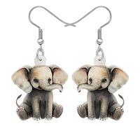 DUOWEI Acrílico Lindo Elefante Pendientes Colgantes Regalos para Mujeres Niñas Amantes de los Animales, Juguetones Animales de la Selva Hipoalergénico Elefante Accesorios de Joyería (Marrón)