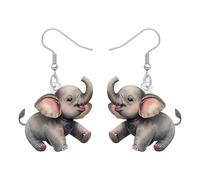 DUOWEI Acrílico Lindo Elefante Pendientes Colgantes Regalos para Mujeres Niñas Amantes de los Animales, Juguetones Animales de la Selva Hipoalergénico Elefante Accesorios de Joyería (Gris)
