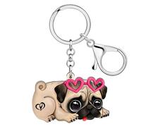 DUOWEI Acrílico Lindo Pug Perro Llavero Llaveros Pug Regalos para Mujeres Niñas Perro Mamá Mascotas Amantes Llaves del Coche Cartera Mochila Accesorios (Beige)