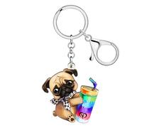 DUOWEI Acrílico Lindo Pug Perro Llavero Llaveros Pug Regalos para Mujeres Niñas Perro Mamá Mascotas Amantes Llaves del Coche Cartera Mochila Accesorios (Multicolor)