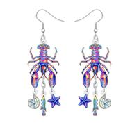 DUOWEI Acrílico Lindo Tropical Colgante Pendientes Langosta Mariscos Océano Animal Cangrejos de río Camarón Joyería Playa Vacaciones Regalos para Mujeres Niñas Amantes de la Playa Charms (Multicolor)