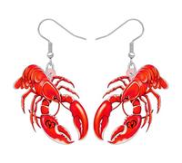 DUOWEI Acrílico Lindo Tropical Colgante Pendientes Langosta Mariscos Océano Animal Cangrejos de río Camarón Joyería Playa Vacaciones Regalos para Mujeres Niñas Amantes de la Playa Charms (Caliente)