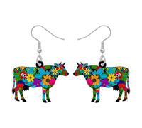 DUOWEI Acrílico Lindo Vaca Dangle Pendientes Vaca Imprimir Regalos para Mujeres Niñas Animales de Granja Amantes, Hipoalergénico Dibujo Animado Ganado Lechero País Granjero Regalos Joyería (Colorido)