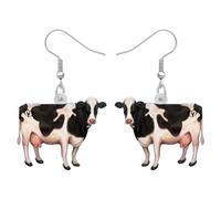 DUOWEI Acrílico Lindo Vaca Dangle Pendientes Vaca Imprimir Regalos para Mujeres Niñas Animales de Granja Amantes, Hipoalergénico Dibujo Animado Ganado Lechero País Granjero Regalos Joyería (Gris)