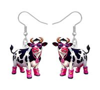 DUOWEI Acrílico Lindo Vaca Dangle Pendientes Vaca Imprimir Regalos para Mujeres Niñas Animales de Granja Amantes, Hipoalergénico Dibujo Animado Ganado Lechero País Granjero Regalos Joyería (Rosa)