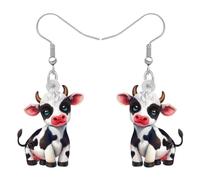 DUOWEI Acrílico Lindo Vaca Dangle Pendientes Vaca Imprimir Regalos para Mujeres Niñas Animales de Granja Amantes, Hipoalergénico Dibujo Animado Ganado Lechero País Granjero Regalos Joyería (Blanco)