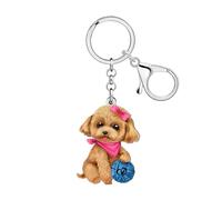 DUOWEI Acrílico Llavero Dorado Doodle Llavero Perro Regalos para Mujeres Niñas Perro Mamá Caniche Amantes Llaves de coche Cartera Accesorios (Marrón)