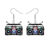 DUOWEI Acrylic Funny 80s 90s Vintage Reproductor de Cintas de Casete Colgante Pendientes Regalos para Mujeres Niñas Mamá Lindo Retro Nostalgia Radio Joyería para Amantes de la Música Outfit (Negro)
