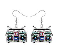 DUOWEI Acrylic Funny 80s 90s Vintage Reproductor de Cintas de Casete Colgante Pendientes Regalos para Mujeres Niñas Mamá Lindo Retro Nostalgia Radio Joyería para Amantes de la Música Outfit (Gris)
