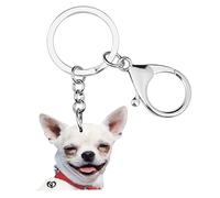 DUOWEI Adorable llavero de perro chihuahua sentado acrílico para mascotas, llavero para mujeres, adolescentes, niñas, regalo, Chihuahua sonriente, W2L2