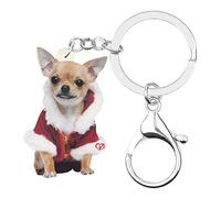 DUOWEI Adorable llavero de perro chihuahua sentado, llavero acrílico para mascotas, para mujeres, adolescentes, regalo, Chihuahua de Navidad D, M