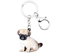 DUOWEI Adorable llavero de perro pug acrílico para mascotas, bolso de mano, decoración para mujeres y niñas jóvenes, Linen, M