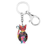 DUOWEI Bonito llavero de gato, llavero de gato, regalos delicados para mujeres y niñas, bolsa, cartera, llavero de coche, Floral, W2L2