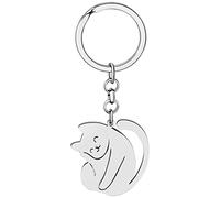 DUOWEI Bonito llavero de gato, llavero de gato, regalos delicados para mujeres y niñas, bolsa, cartera, llavero de coche, Acero inoxidable chapado en plata a, W2L2