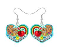 DUOWEI Bonitos aretes acrílicos para profesor, lápiz de crayón, joyería para el regreso a clases, colgantes para mujer, accesorios de Apple (corazón), Acrílico, Sin piedra preciosa