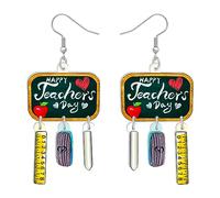 DUOWEI Bonitos aretes acrílicos para profesor, lápiz de crayón, joyería para el regreso a clases, colgantes para mujer, accesorios de Apple (pizarra), Acrílico, Sin piedra preciosa