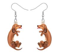 DUOWEI Bonitos aretes colgantes de perro salchicha para mujeres, niñas y niños, Zinc