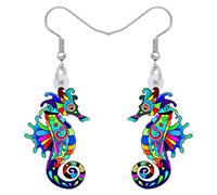 DUOWEI Bonitos aretes de caballito de mar de hipocampo de acrílico novedosos dibujos animados colgantes joyería regalos para mujeres adolescentes niñas, Acrílico Acero inoxidable, Acrílico