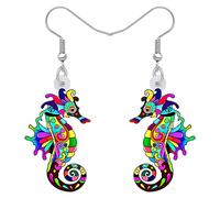 DUOWEI Bonitos aretes de caballito de mar de hipocampo de acrílico novedosos dibujos animados colgantes joyería regalos para mujeres adolescentes niñas, Acrílico Acero inoxidable, Acrílico