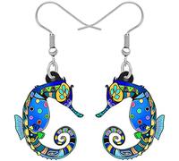 DUOWEI Bonitos aretes de caballito de mar de hipocampo de acrílico novedosos dibujos animados colgantes joyería regalos para mujeres adolescentes niñas, Acrílico Acero inoxidable, Acrílico
