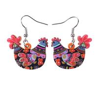 DUOWEI Bonitos pendientes de pollo acrílico para mujeres y niñas, animales de granja cuelgan regalos de joyería, Acrílico