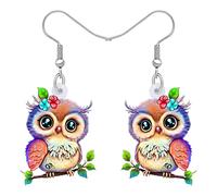 DUOWEI Bonitos regalos de búho para mujer, aretes de búho de dibujos animados acrílicos, joyería colgante de cumpleaños para adolescentes y amantes de los búhos (morado)