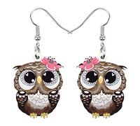 DUOWEI Bonitos regalos de búho para mujer, aretes de búho de dibujos animados acrílicos, joyería colgante de cumpleaños para adolescentes y amantes de los búhos (marrón)