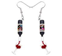 DUOWEI Delicados pendientes de botella de vino tinto con diamantes de imitación, bonitos corazones de cristal de vino tinto colgantes, joyería de regalo para mujeres amantes, Esmalte Zinc, Sin piedra
