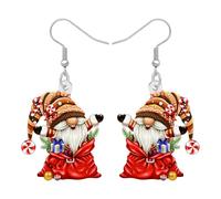 DUOWEI Divertido Navidad Gnome Colgante Pendientes Gnomos Regalos para Mujeres Accesorios,Acrílico Christmas Vacaciones de Invierno Joyería de las Niñas Regalos de Xmas Gnomo Decoraciones (Rojo vivo)