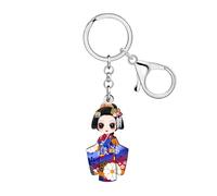 DUOWEI Lindo Anime Japonés Kimono Muñeca Kokeshi Llavero Llaveros para Mujeres Niñas Regalos Llaves de Coche Cartera Mochila Accesorios (Multicolor)