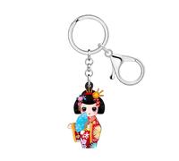DUOWEI Lindo Anime Japonés Kimono Muñeca Kokeshi Llavero Llaveros para Mujeres Niñas Regalos Llaves de Coche Cartera Mochila Accesorios (Rojo)