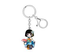 DUOWEI Lindo Anime Japonés Kimono Muñeca Kokeshi Llavero Llaveros para Mujeres Niñas Regalos Llaves de Coche Cartera Mochila Accesorios (Azul)