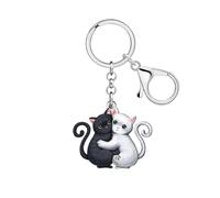 DUOWEI Lindo Blanco y Negro Gato Gatito Mascotas Llavero Llavero para Mujeres Niñas Mamá Llaves del coche Cartera Gato Regalos Accesorios Encanto (Blanco)